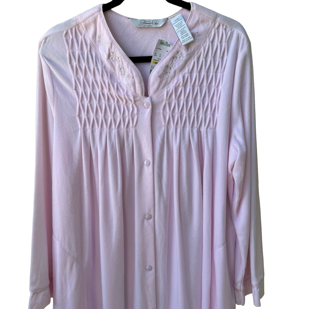 Jasmine Rose Coquette Grandmacore Pink Embroidered Smocked Fleece Robe L NWT